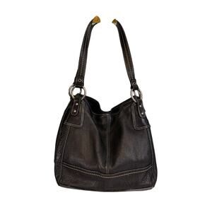 The Sak Satchel Shoulder Bag Womens Black Pebble Leather Handbag Floral Lined